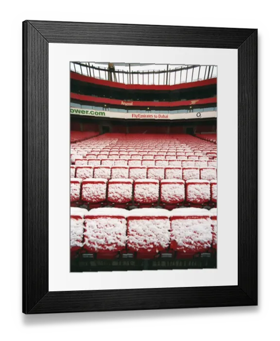 Framed Print : Winter's Magic at Emirates: A Snowy Arsenal Football Stadium Framed Print : Winter's Magic at Emirates: A Snowy Arsenal Football Stadium