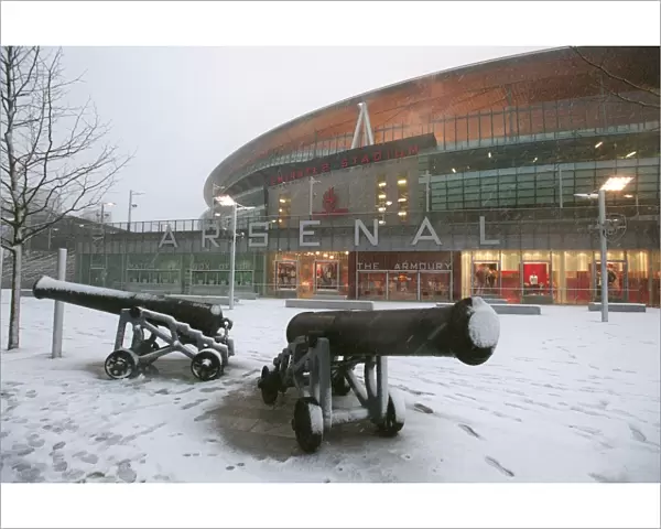 Winter's Embrace at Emirates: A Magical Snow-Covered Arsenal Football Ground