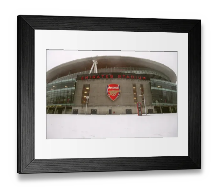 Framed Print : Winter's Magic at Emirates: Arsenal Football Ground Transformed in Snow