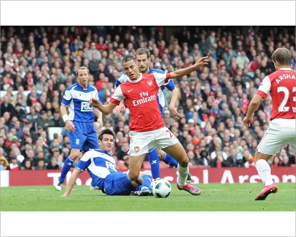 Marouane Chamakh is tripped by Scott Dann (Birmingham) for the Arsenal penalty