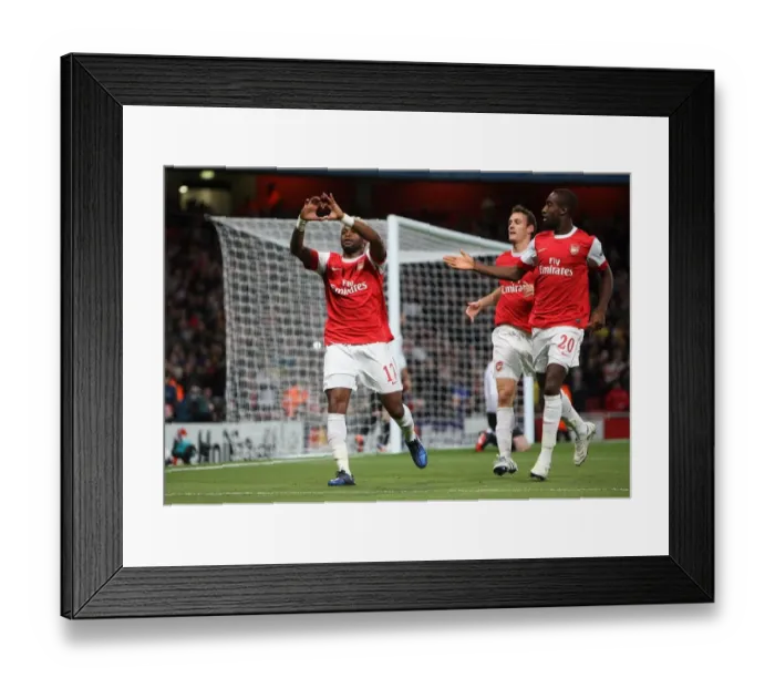 Framed Print : Alex Song's Thrilling Goal Celebration with Squillaci and Djourou: Arsenal's 5-1 Victory over Shaktar Donetsk in the Champions League Framed Print : Alex Song's Thrilling Goal Celebration with Squillaci and Djourou: Arsenal's 5-1 Victory over Shaktar Donetsk in the Champions League