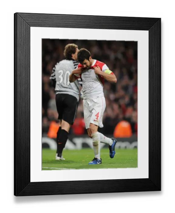 Framed Print : Cesc Fabregas celebrates scoring the 3rd Arsenal goal. Arsenal 5: 1 Shakhtar Donetsk