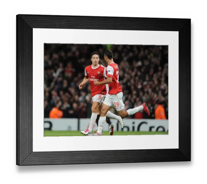 Framed Print : Sami Nasri and Marouane Chamakh: Celebrating Arsenal's 5-1 Victory Over Shakhtar Donetsk in the Champions League