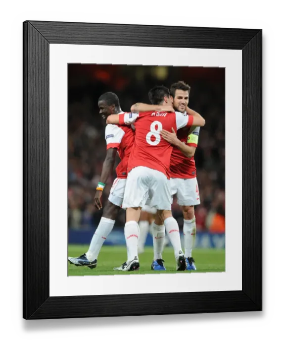 Framed Print : Arsenal's Nasri and Fabregas Celebrate 5-1 Goal in Champions League Framed Print : Arsenal's Nasri and Fabregas Celebrate 5-1 Goal in Champions League