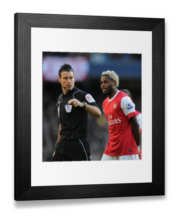 Framed Print : Alex Song (Arsenal) and referee Mark Clattenburg. Manchester City 0: 3 Arsenal Framed Print : Alex Song (Arsenal) and referee Mark Clattenburg. Manchester City 0: 3 Arsenal