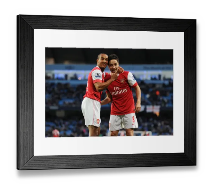 Framed Print : Theo Walcott and Samir Nasri celebrate the 3rd Arsenal goal, scored by Nicklas Bendtner Framed Print : Theo Walcott and Samir Nasri celebrate the 3rd Arsenal goal, scored by Nicklas Bendtner