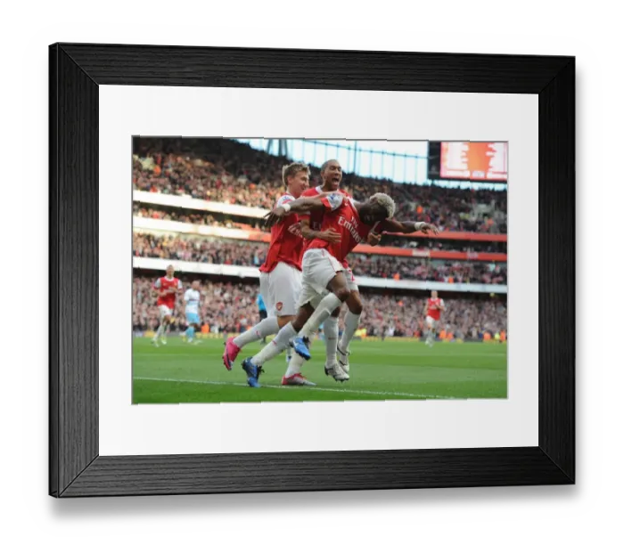 Framed Print : Triumphant Threesome: Song, Bendtner, and Clichy Celebrate Arsenal's 1-0 Victory Over West Ham United Framed Print : Triumphant Threesome: Song, Bendtner, and Clichy Celebrate Arsenal's 1-0 Victory Over West Ham United
