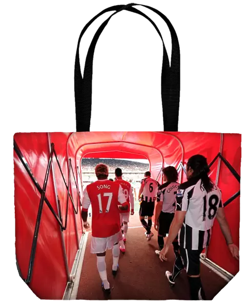 Alex Song (Arsenal) and Fabricio Coloccini (Newcastle) walk out of the players tunnel