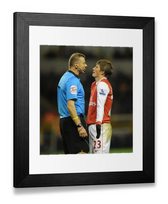 Framed Print : Andrey Arshavin (Arsenal) jokes with referee Mark Halsey. Wolverhampton Wanderers 0