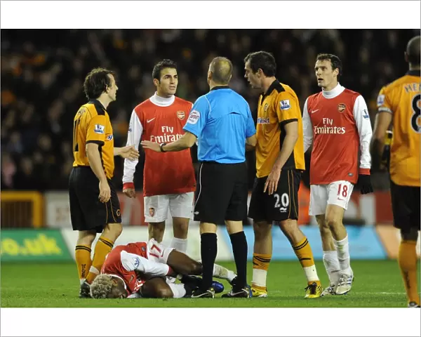 Cesc Fabregas (Arsenal) talks to referee Mark Halsey. Wolverhampton Wanderers 0: 2 Arsenal