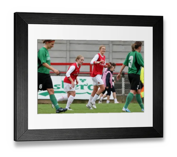 Framed Print : Ellen White and Kim Little: Celebrating a Goal for Arsenal Ladies in UEFA Womens Champions League (9:0 vs ZFK Masinac, 2010)
