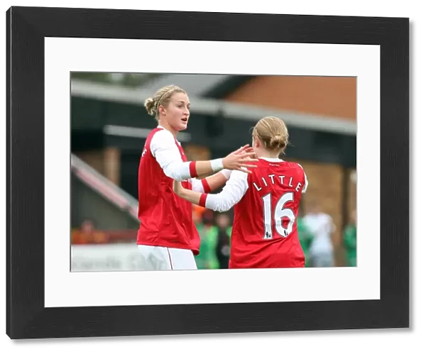 Ellen White celebrates scoring a goal for Arenal with Kim Little. Arsenal Ladies 9