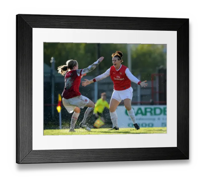 Framed Print : Julie Fleeting celebrates scoring Arsenals 2nd goal with Kim Little