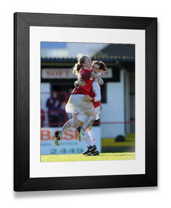 Framed Print : Arsenal Women's UEFA Champions League Victory: Julie Fleeting and Kim Little Celebrate Second Goal (4:1 vs Rayo Vallecano)