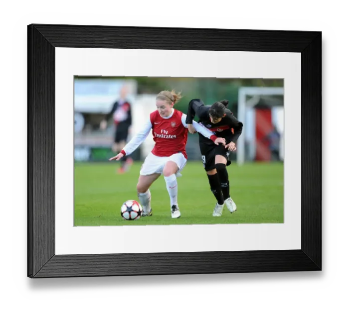 Framed Print : Arsenal's Kim Little Scores Against Rayo Vallecano in UEFA Champions League: 4-1 Victory