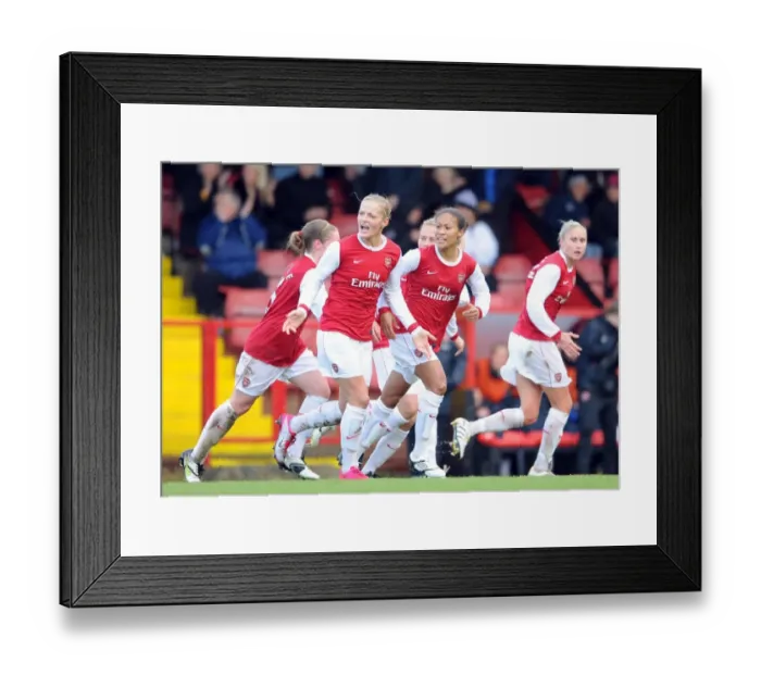 Framed Print : Rachel Yankey and Katie Chapman: Celebrating Arsenal's First Goal in Champions League Victory (Arsenal Ladies 4:1 Rayo Vallecano)