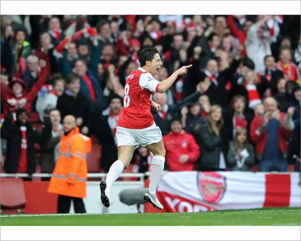 Samir Nasri celebrates scoring Arsenals 1st goal. Arsenal 2: 3 Tottenham Hotspur