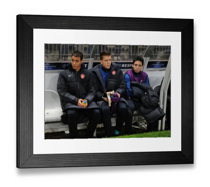 Framed Print : Marouane Chamakh, Wojciech Szczesny and Samir Nasri (Arsenal). SC Braga 2: 0 Arsenal