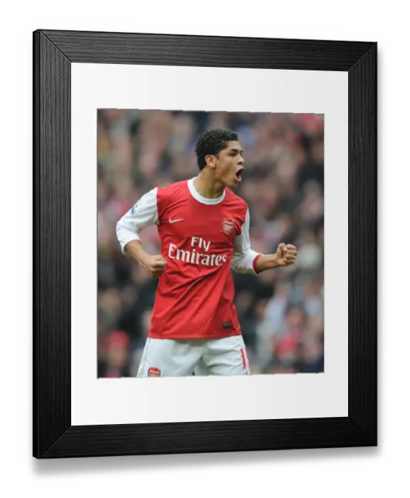 Framed Print : Denilson's Ecstatic Moment: Arsenal's First Goal Against Tottenham Hotspur in the Premier League (2010-11)