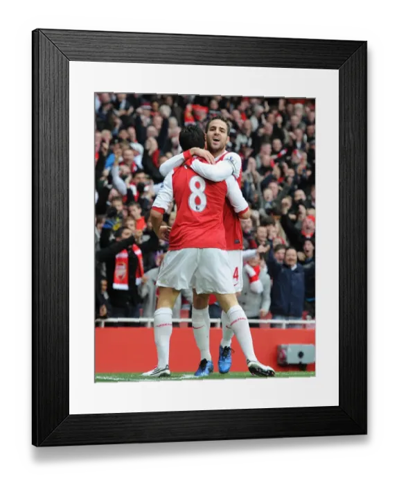Framed Print : Nasri and Fabregas: Unforgettable Goal Celebration in Arsenal's 2-3 Loss to Tottenham