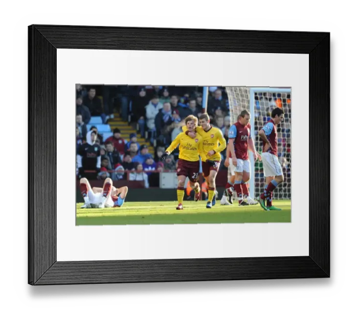 Framed Print : Arshavin and Wilshere: Celebrating Arsenal's First Goal in Aston Villa's Villa Park (4-2 Barclays Premier League Win)