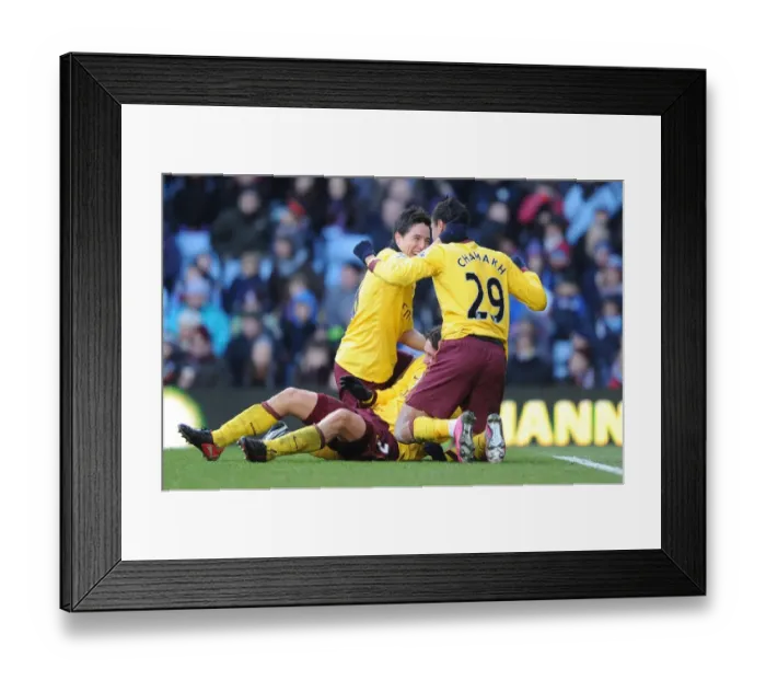 Framed Print : Chamakh, Nasri, and Rosicky: Arsenal's Triumphant Moment as They Celebrate a 3-2 Win Over Aston Villa Framed Print : Chamakh, Nasri, and Rosicky: Arsenal's Triumphant Moment as They Celebrate a 3-2 Win Over Aston Villa