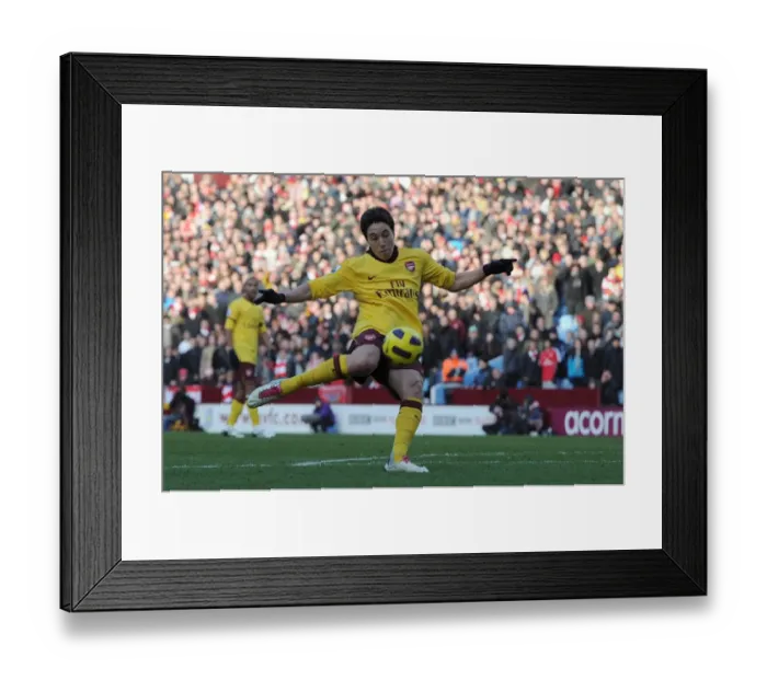 Framed Print : Samir Nasri scores Arsenals 2nd goal. Aston Villa 2: 4 Arsenal. Barclays Premier League
