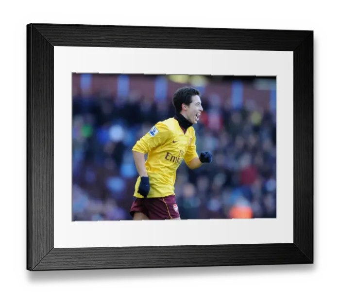 Framed Print : Samir Nasri celebrates scoring Arsenals 2nd goal. Aston Villa 2: 4 Arsenal
