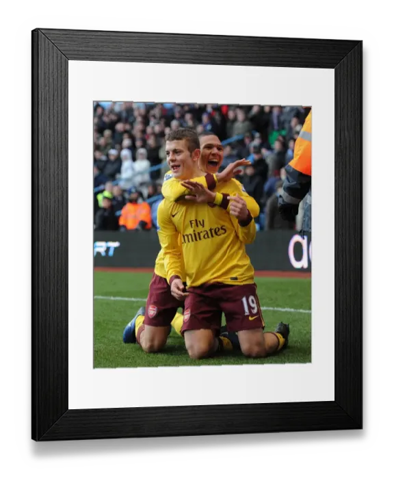 Framed Print : Jack Wilshere's Thrilling Goal Celebration with Kieran Gibbs: Arsenal's Victory over Aston Villa (4-2)