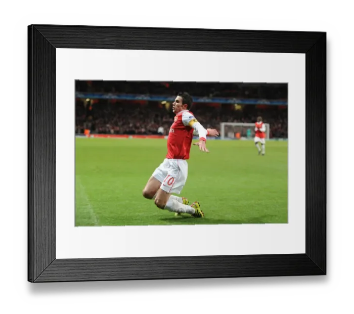 Framed Print : Robin van Persie's Penalty: Arsenal's Historic First Goal in Champions League Victory over Partizan Belgrade (8 / 12 / 2010)