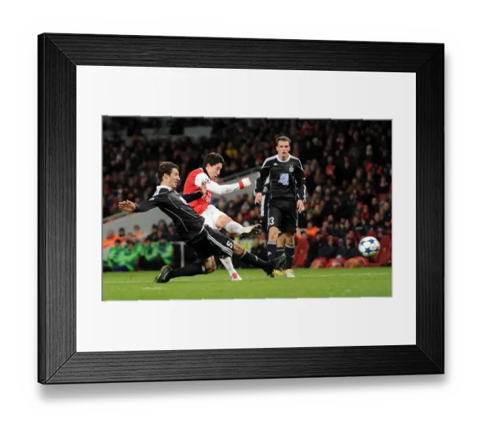 Framed Print : Samir Nasri scores Arsenals 3rd goal under pressure from Vojislav Stankovic Framed Print : Samir Nasri scores Arsenals 3rd goal under pressure from Vojislav Stankovic