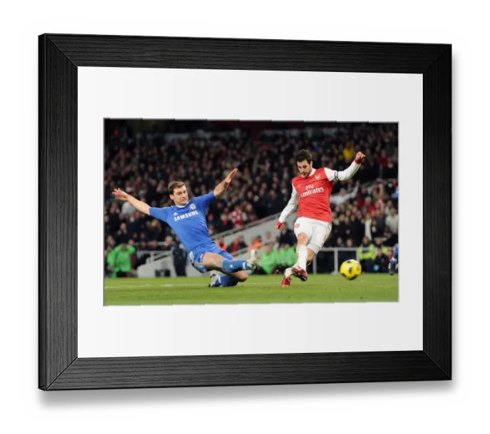 Framed Print : Cesc Fabregas Scores Arsenal's Second Goal Against Chelsea Amid Pressure from Branislav Ivanovic