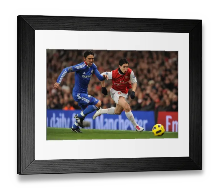 Framed Print : Arsenal's Samir Nasri Celebrates Over Chelsea's Paulo Ferreira: Arsenal 3:1 Chelsea, Barclays Premier League (December 27, 2010, Emirates Stadium)