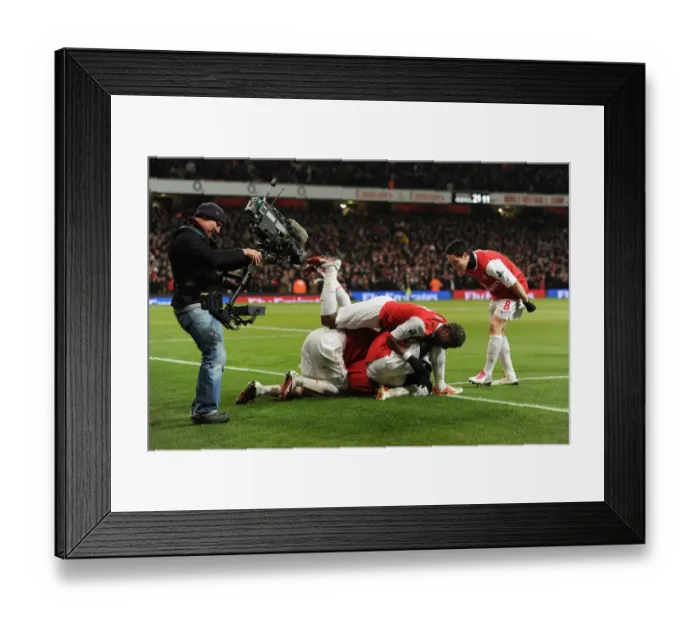 Framed Print : Theo Walcott's Triumphant Goal: Arsenal's Big Three Celebrate 3-1 Over Chelsea Framed Print : Theo Walcott's Triumphant Goal: Arsenal's Big Three Celebrate 3-1 Over Chelsea