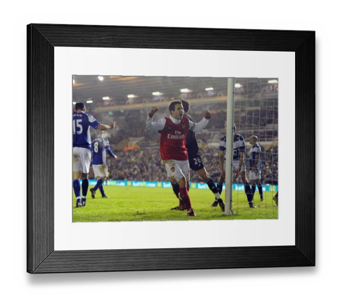 Framed Print : Cesc Fabregas Triumphant Goal Celebration: Arsenal Crushes Birmingham City 3-0