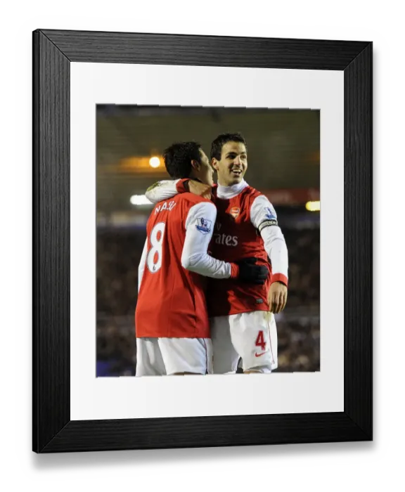 Framed Print : Cesc Fabregas and Samir Nasri: Celebrating Arsenal's 3rd Goal vs Birmingham City (1 / 1 / 11)