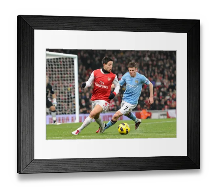 Framed Print : Samir Nasri (Arsenal) James Milner (Man City). Arsenal 0: 0 Manchester City