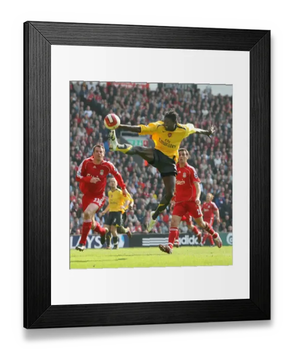 Framed Print : Clash of Rivals: Adebayor vs. Carragher & Alves at Anfield (Liverpool 4-1 Arsenal, 2007) Framed Print : Clash of Rivals: Adebayor vs. Carragher & Alves at Anfield (Liverpool 4-1 Arsenal, 2007)
