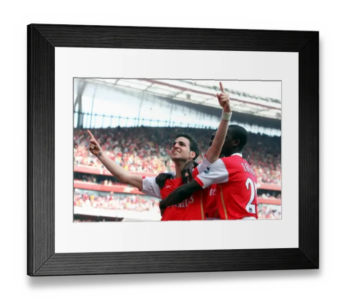 Framed Print : Cesc Fabregas and Emmanuel Eboue: Arsenal's Unstoppable Duo Celebrate Goal Against Bolton Wanderers