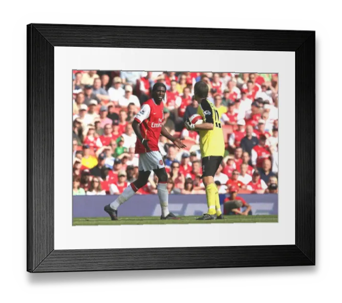 Framed Print : Emmanuel Adebayor (Arsenal) Jussi Jskelainen (Bolton)
