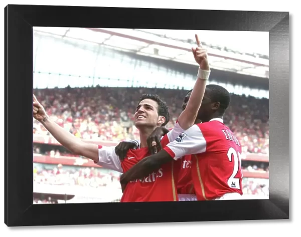 Fabregas and Adebayor Celebrate Arsenal's Second Goal Against Bolton Wanderers, FA Premiership, 2007