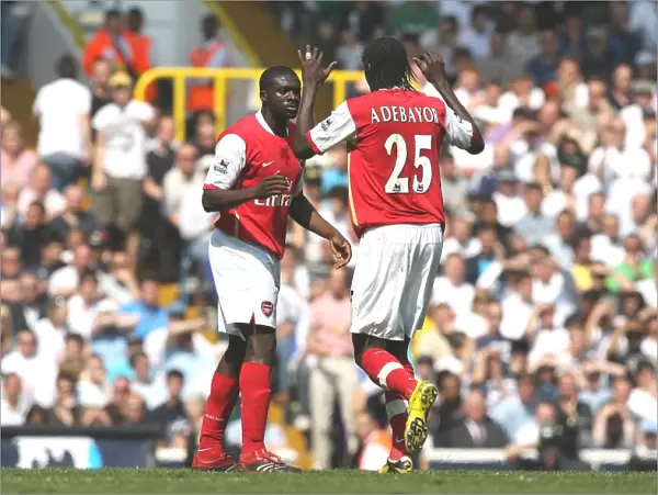 Kolo Toure celebrates scoring the 1st Arsenal goal with Emmanuel Adebayor