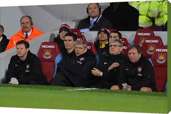 Arsene Wenger with Pat Rice, Colin Lewin, and Vic Akers: Arsenal's Triumphant Team at West Ham United (3-0)