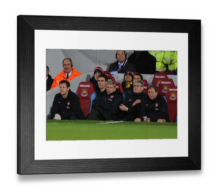 Framed Print : Arsene Wenger with Pat Rice, Colin Lewin, and Vic Akers: Arsenal's Triumphant Team at West Ham United (3-0)