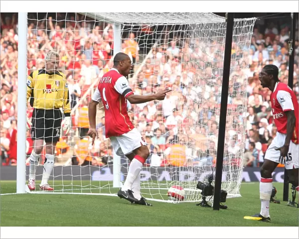 Julio Baptista celebrates scoring the 1st Arsenal goal with Emmanuel Adebayor