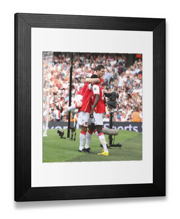 Framed Print : Julio Baptista and Teammates Emmanuel Adebayor and Cesc Fabregas Celebrate Arsenal's First Goal Against Fulham (3:1), Barclays Premiership, Emirates Stadium, London, 2007