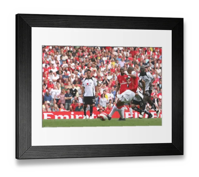 Framed Print : Gilberto shoots past Fulham goalkeeper Antti Niemi to score the 3rd Arsenal goal from the penalty spot. Arsenal 3: 1 Fulham, Barclays Premiership, Emirates Stadium, London, 29 / 4 / 2007. Credit: Stuart MacFarlane / Arsenal Framed Print : Gilberto shoots past Fulham goalkeeper Antti Niemi to score the 3rd Arsenal goal from the penalty spot. Arsenal 3: 1 Fulham, Barclays Premiership, Emirates Stadium, London, 29 / 4 / 2007. Credit: Stuart MacFarlane / Arsenal