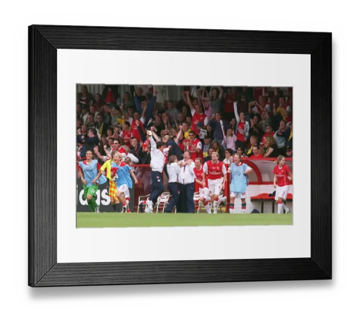 Framed Print : Vic Akers Euphoric Moment: Arsenal Ladies UEFA Cup Final Draw Against Umea IK