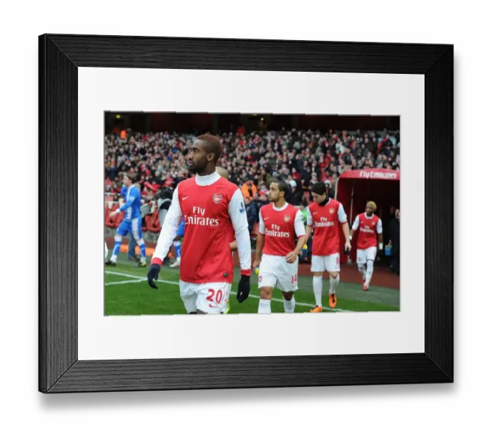Framed Print : Arsenal's Johan Djourou Celebrates in Arsenal 3:0 Wigan Athletic, Barclays Premier League