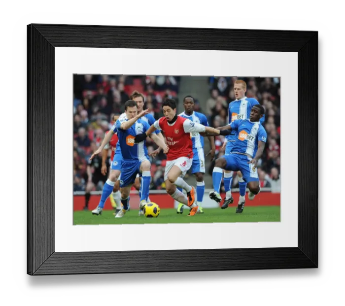 Framed Print : Samir Nasri (Arsenal) Gary Caldwell and Hendry Thomas (Wigan). Arsenal 3: 0 Wigan Athletic